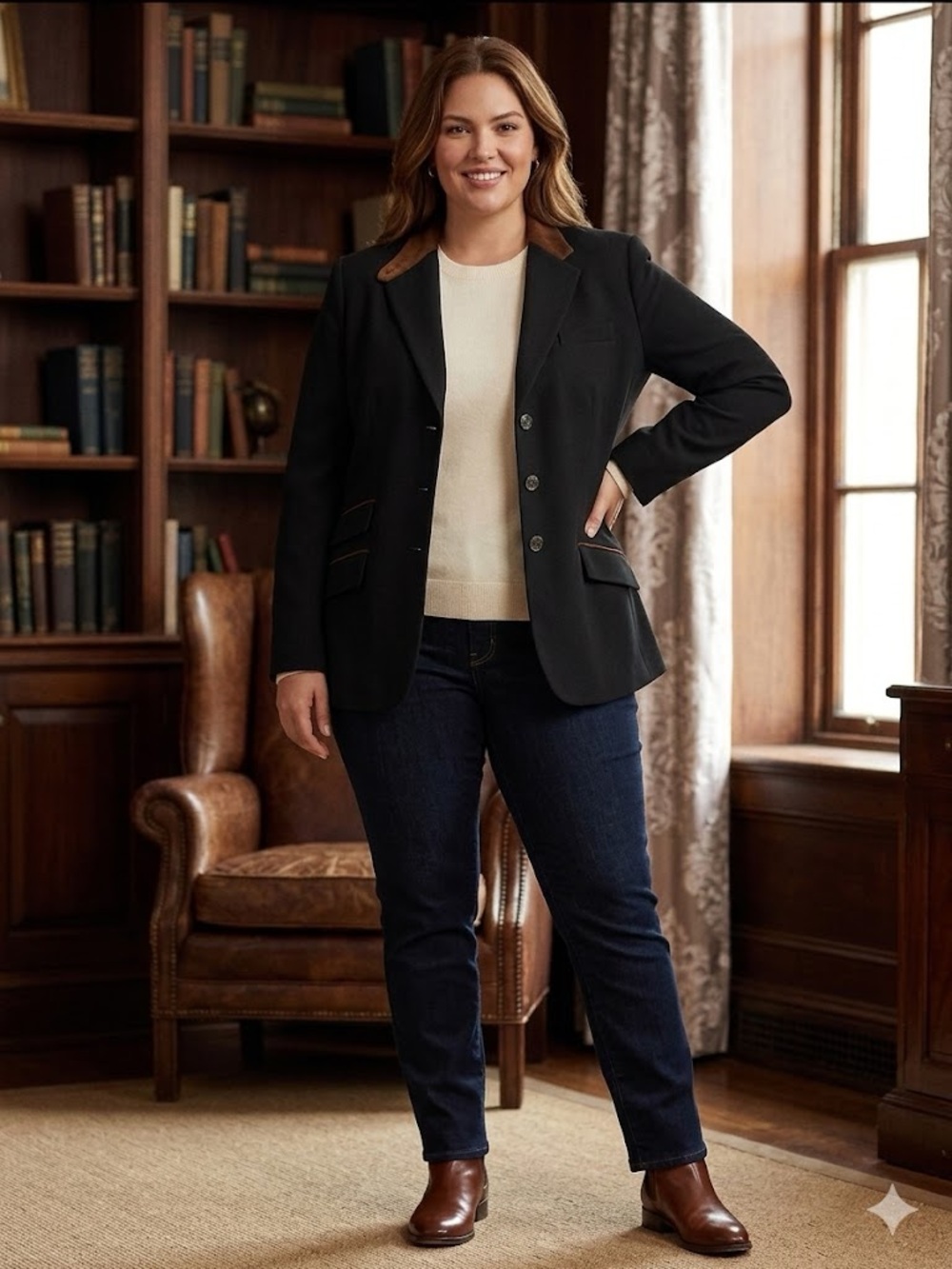 Lauren Ralph Lauren Black Blazer with Brown Suede Collar Size 14